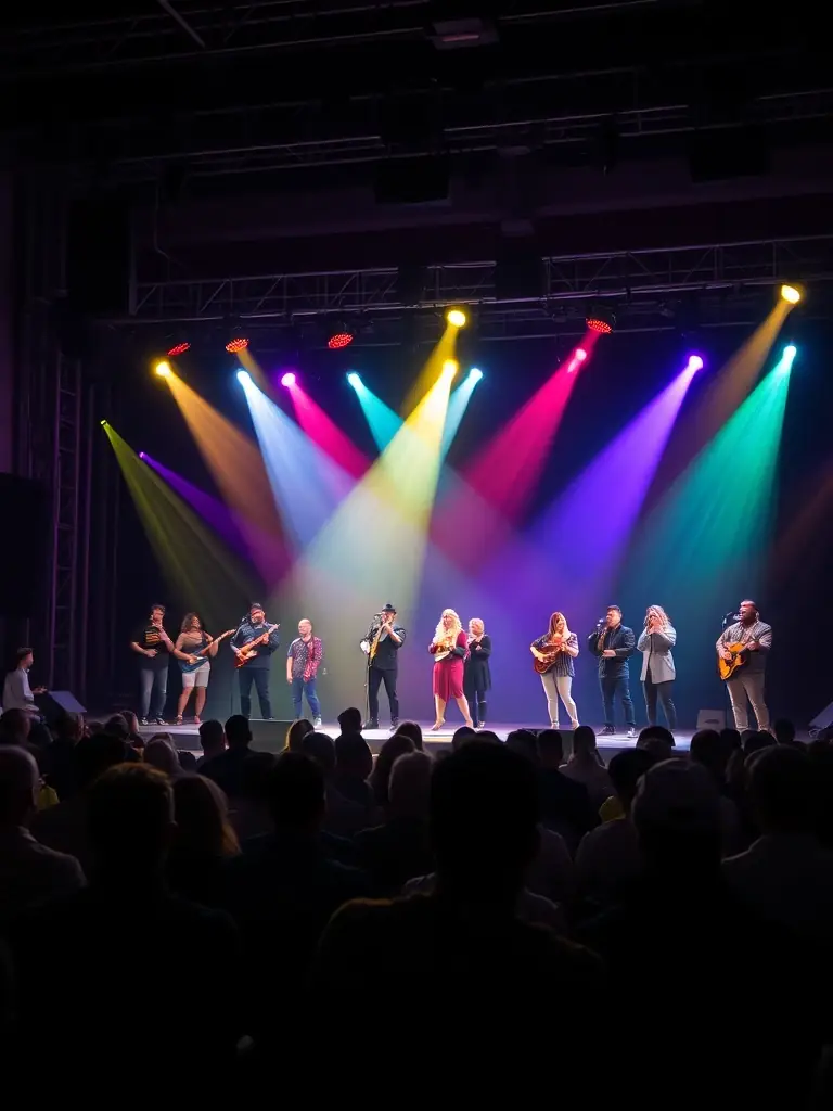 A dynamic image of a live music performance at an ASSOCIATION 3/6/9 event, featuring local musicians and a diverse audience enjoying the show.